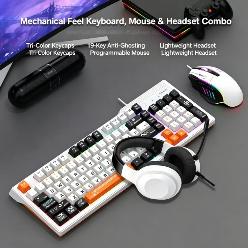 Mouse Gaming Esports - K8pro 3-in-1 Gaming-Kombi-Set: Kabelgebundene Tastatur, Maus